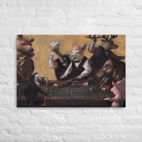 Animals playing craps painting on canvas print Barnett Gallery art artwork signed