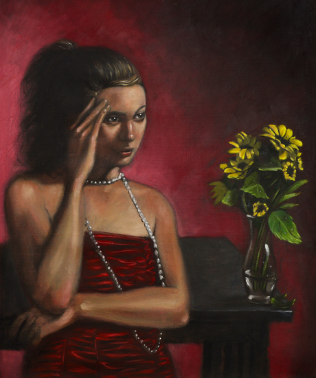 headache by joel barnett portrait painting oil greenville sc artist art artwork flowers