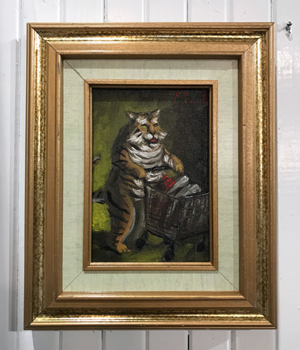 tiger-pushing-shopping-cart-by-joel-barnett-original-hand-made-and-signed-artwork-in-greenville-sc-greer-gallery
