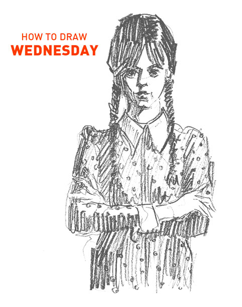 Wednesday drawing easy how to draw outline step by step sketch sketching addams family creepy netflix weird realistic simple girl portrait kids beginners fast COOL CUTE FUN
