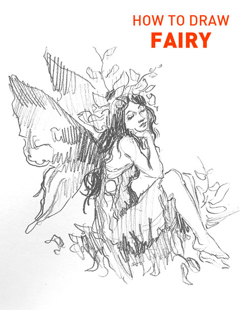 fairy drawing easy how to draw outline step by step sketch sketching mystical figure fun cute cool realistic anime beginner kids girl female wings fantasy fairies whimsical mythology