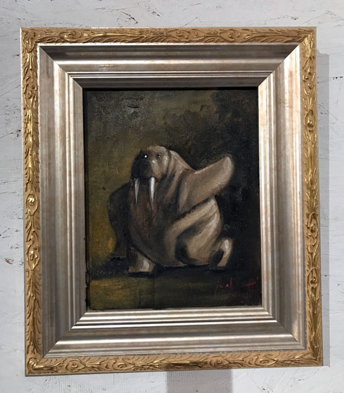 walrus-landing-on-the-ground-by-joel-barnett-local-artwork-original-handmade-and-signed-oil-paintings-in-greenville-sc-art-gallery