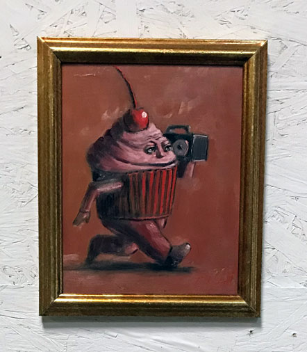 cupcake-with-boombox-listening-to-music-original-signed-oil-painting-by-greenville-sc-painter-joel-barnett-artwork-affordable-for-sale