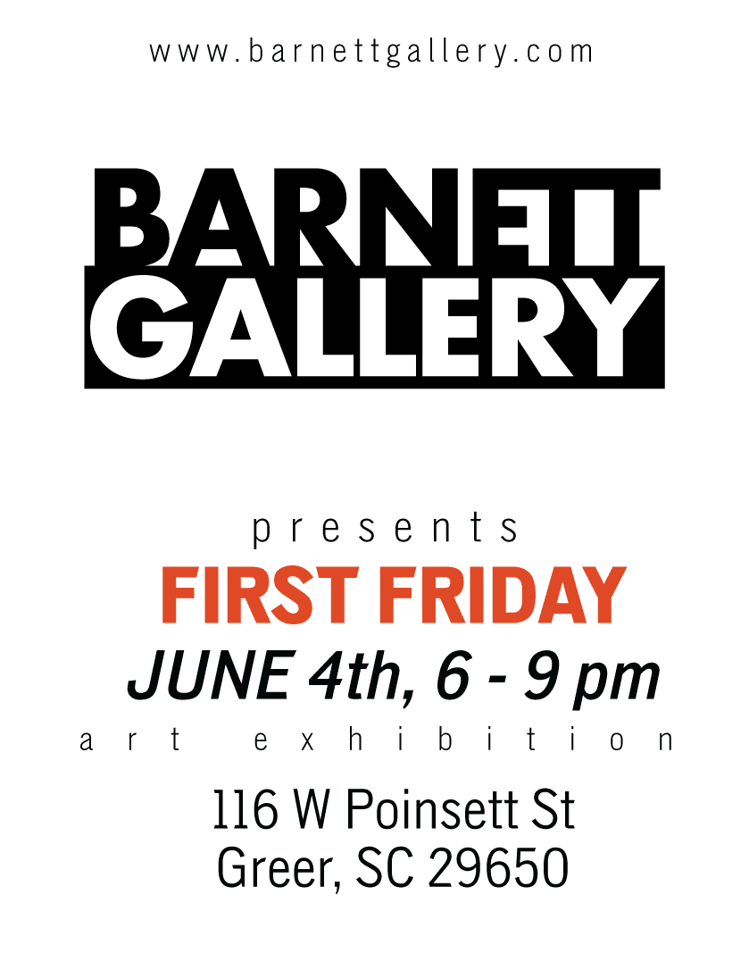 june-poster-first-friday-barnett-gallery-greer-sc-art-exhibition-show-original-signed-paintings-artwork-opening