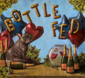 bottle-fed-funny-dog-animal-portrait-paintings-custom-art-commission-originals-signed-by-artist-barnett-gallery-greenville-sc-paint-and-sip pop art greenville sc