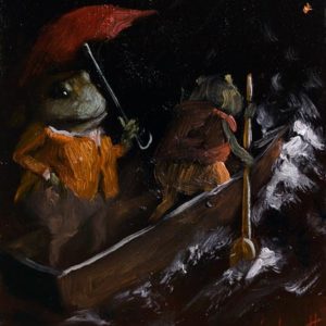 boating-frogs-by-joel-barnett-art-gallery-south-carolina-sc-artist-artwork-greenville-greer-painting-oil-painter-gallery-signed-original-frogs-boat