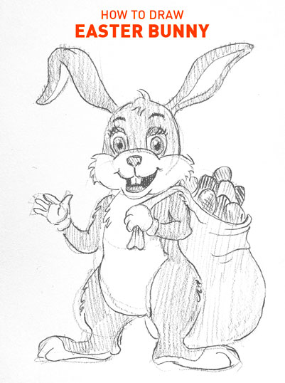 EASTER BUNNY drawing easy STEP BY STEP how to draw cartoon