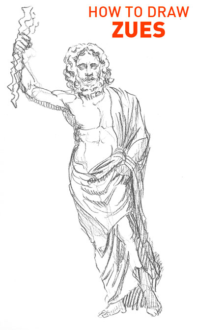 ZEUS drawing easy STEP BY STEP how to draw Greek Mythology realistic